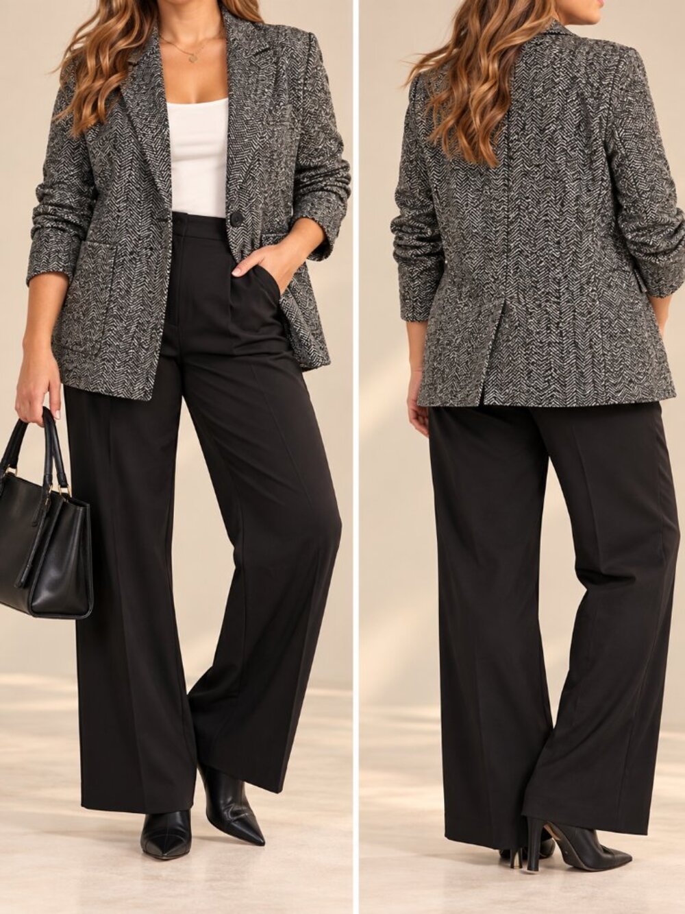 Avec Les Filles Anthropologie Relaxed Herringbone Patch Pocket Blazer XL NWT